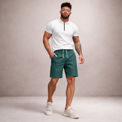 Herre Hørshorts Med Snøretalje Og Print – Afslappede Sommershorts Til Ferie, Strand, Fritid Og Hverdagsbrug