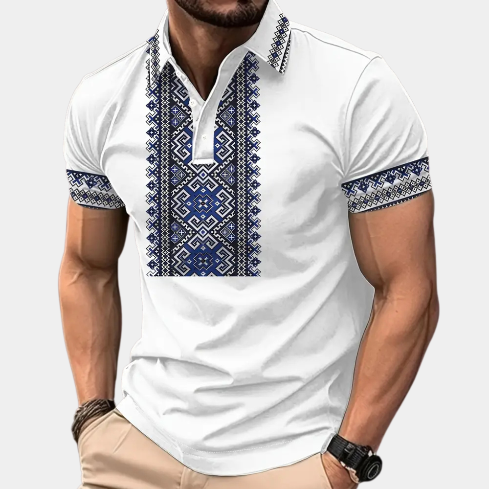 Herre Slim Fit Poloskjorte Med Broderede Mønsterdetaljer – Afslappet Skjorte Til Hverdagsbrug, Fritid Og Smart Casual Stil