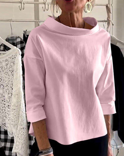 Dámská bavlněná halenka se širokým výstřihem a 3/4 rukávy – ležérní top pro každodenní nošení, do kanceláře a elegantní styl