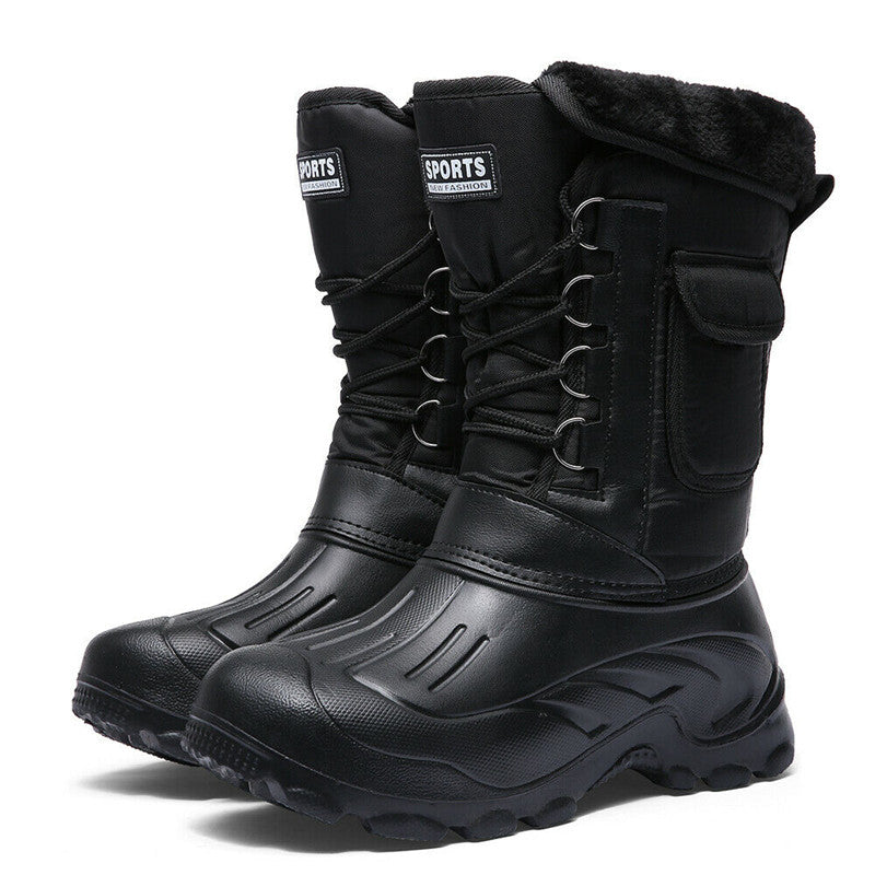 Botas de nieve impermeables para hombre con forro de felpa, cordones y suela de goma antideslizante – Cálidas botas de invierno hasta media pantorrilla para días fríos y actividades al aire libre