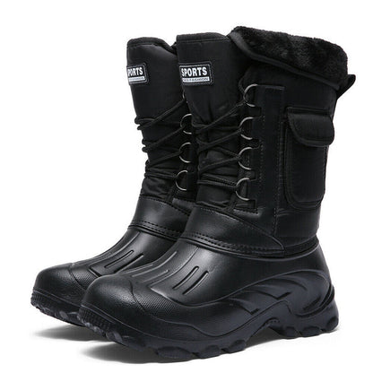 Botas de nieve impermeables para hombre con forro de felpa, cordones y suela de goma antideslizante – Cálidas botas de invierno hasta media pantorrilla para días fríos y actividades al aire libre