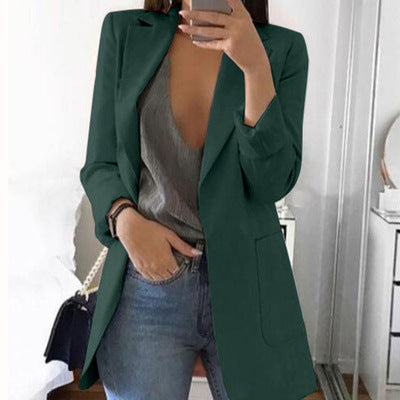 Dame Lang Blazer I Bomuldsblanding Uden Lukning – Elegant Jakke Med Skræddersyet Snit Til Kontoret Og Smart Casual-stil