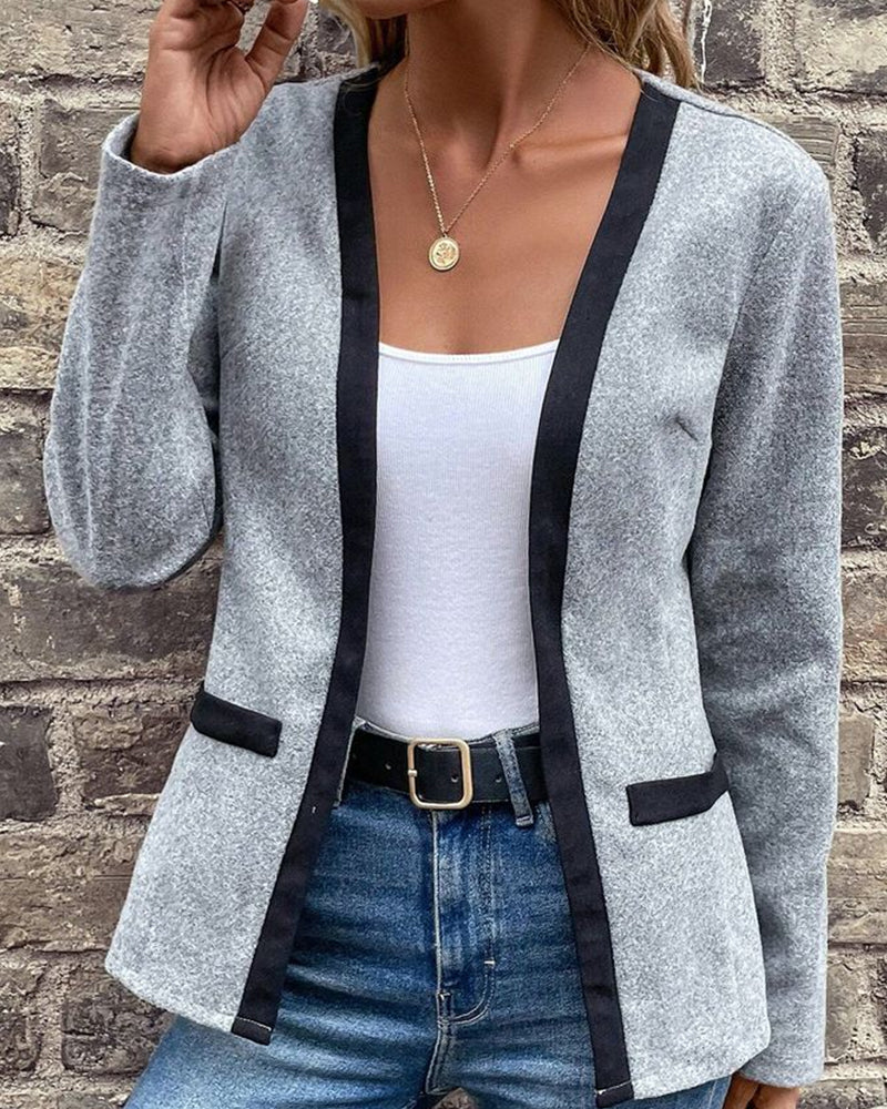 Abrigo de punto para mujer con patchwork en colores contrastantes - Prenda de abrigo elegante de manga larga para la oficina, el día a día, el tiempo libre y un estilo business casual