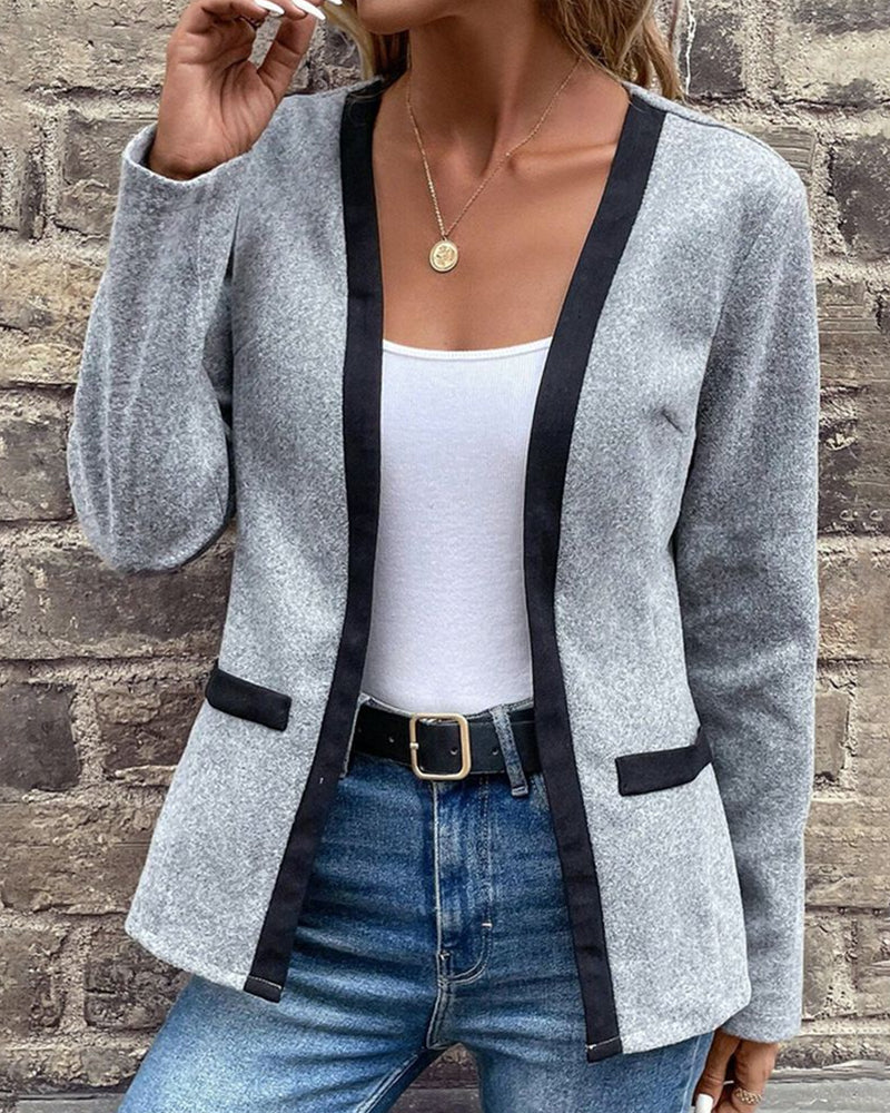Abrigo de punto para mujer con patchwork en colores contrastantes - Prenda de abrigo elegante de manga larga para la oficina, el día a día, el tiempo libre y un estilo business casual
