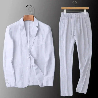 Men's Linen Suit with Blazer and Trousers – Elegant Summer Suit for Weddings, Parties, Business, and Other Special Occasions