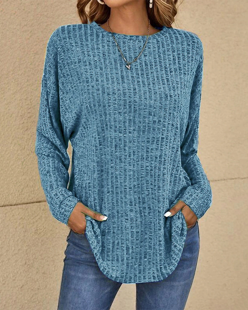 Jersey de manga larga para mujer con cuello redondo, confeccionado en una suave mezcla de algodón - Prenda básica cómoda para el día a día, combinar en capas, el tiempo libre y un estilo casual elegante