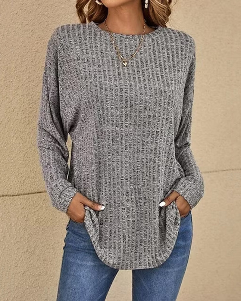 Jersey de manga larga para mujer con cuello redondo, confeccionado en una suave mezcla de algodón - Prenda básica cómoda para el día a día, combinar en capas, el tiempo libre y un estilo casual elegante