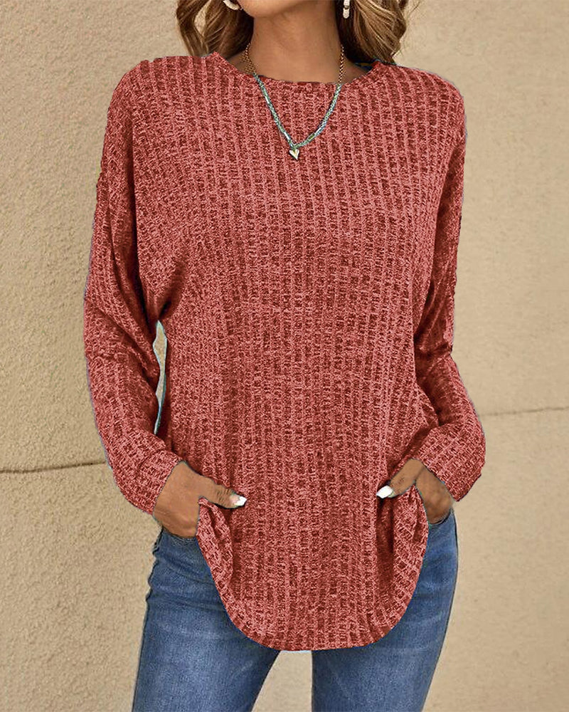Jersey de manga larga para mujer con cuello redondo, confeccionado en una suave mezcla de algodón - Prenda básica cómoda para el día a día, combinar en capas, el tiempo libre y un estilo casual elegante
