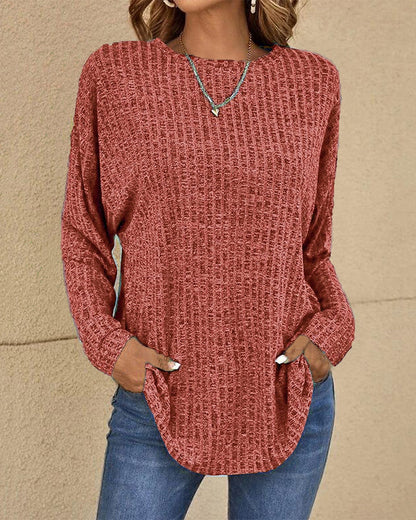 Jersey de manga larga para mujer con cuello redondo, confeccionado en una suave mezcla de algodón - Prenda básica cómoda para el día a día, combinar en capas, el tiempo libre y un estilo casual elegante