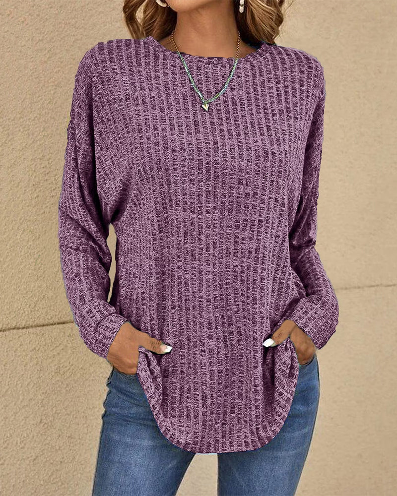Jersey de manga larga para mujer con cuello redondo, confeccionado en una suave mezcla de algodón - Prenda básica cómoda para el día a día, combinar en capas, el tiempo libre y un estilo casual elegante