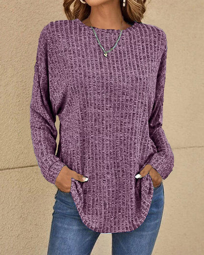 Jersey de manga larga para mujer con cuello redondo, confeccionado en una suave mezcla de algodón - Prenda básica cómoda para el día a día, combinar en capas, el tiempo libre y un estilo casual elegante