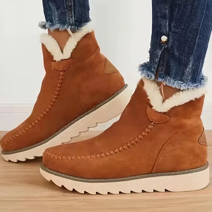 Women's Suede-Look Ankle Boots with Warm Lining and Soft Fur Trim - Comfortable Boots for Fall, Winter, and Everyday Outdoor Wear