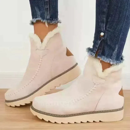 Women's Suede-Look Ankle Boots with Warm Lining and Soft Fur Trim - Comfortable Boots for Fall, Winter, and Everyday Outdoor Wear