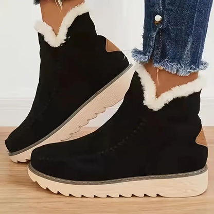 Women's Suede-Look Ankle Boots with Warm Lining and Soft Fur Trim - Comfortable Boots for Fall, Winter, and Everyday Outdoor Wear