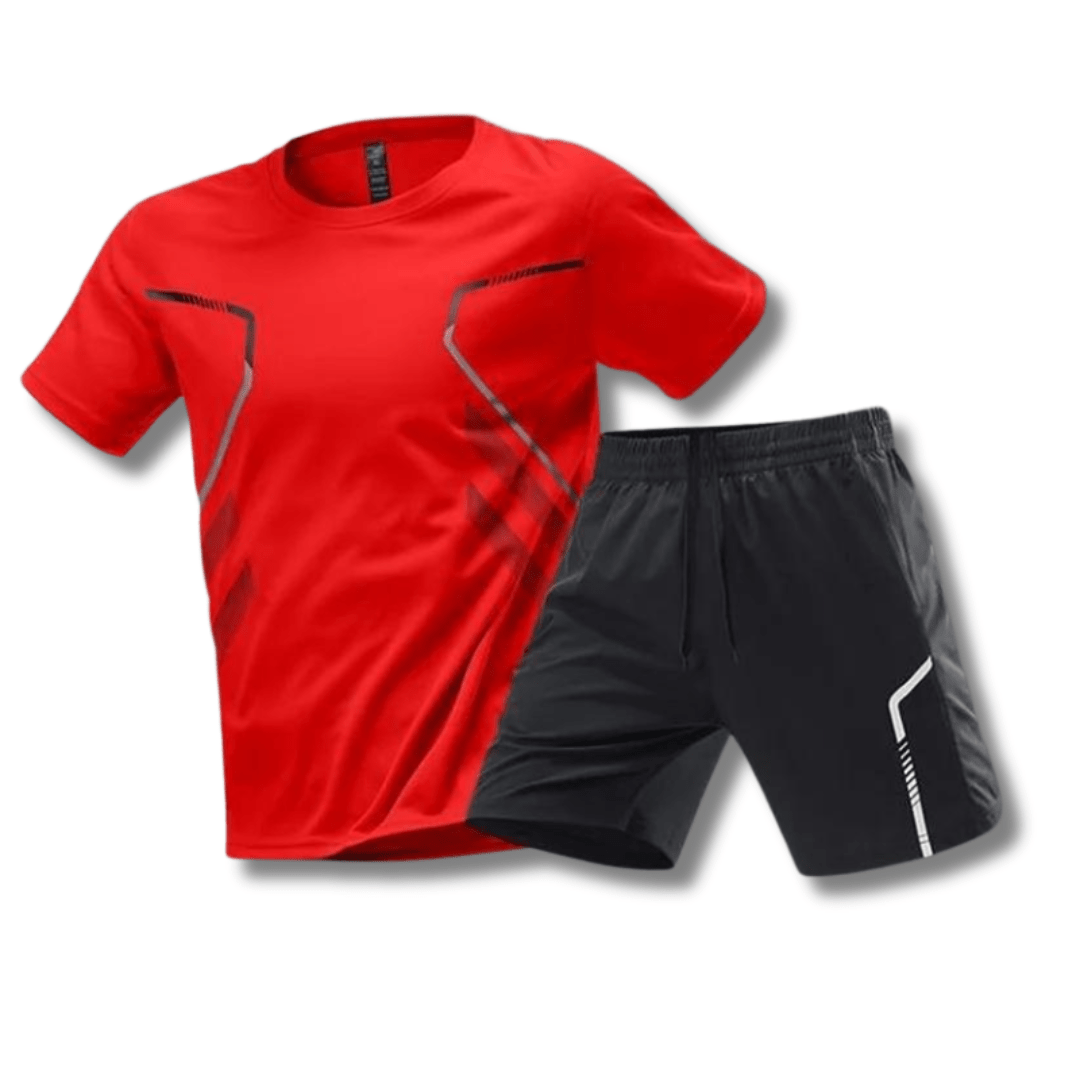 Conjunto deportivo de 2 piezas para hombre con camiseta de cuello redondo y pantalones cortos ligeros de entrenamiento - Conjunto deportivo para entrenar, correr, hacer fitness y disfrutar del tiempo libre