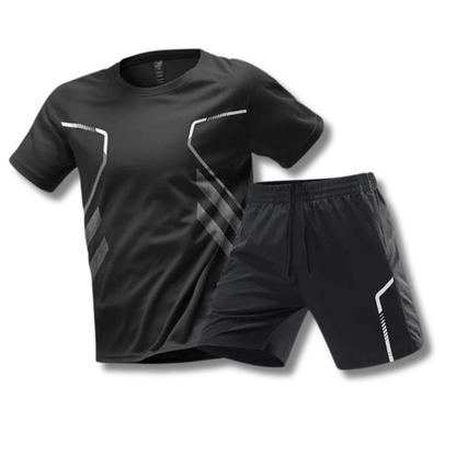 Conjunto deportivo de 2 piezas para hombre con camiseta de cuello redondo y pantalones cortos ligeros de entrenamiento - Conjunto deportivo para entrenar, correr, hacer fitness y disfrutar del tiempo libre