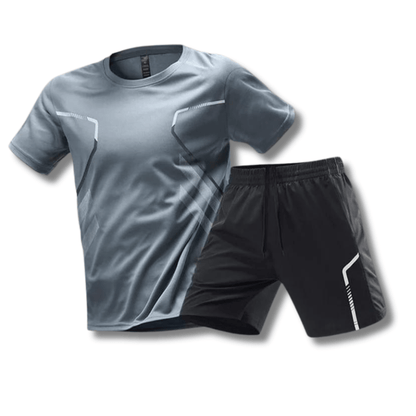 Conjunto deportivo de 2 piezas para hombre con camiseta de cuello redondo y pantalones cortos ligeros de entrenamiento - Conjunto deportivo para entrenar, correr, hacer fitness y disfrutar del tiempo libre