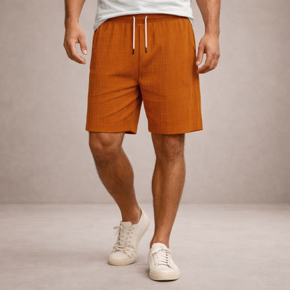 Herre Hørshorts Med Snøretalje Og Print – Afslappede Sommershorts Til Ferie, Strand, Fritid Og Hverdagsbrug