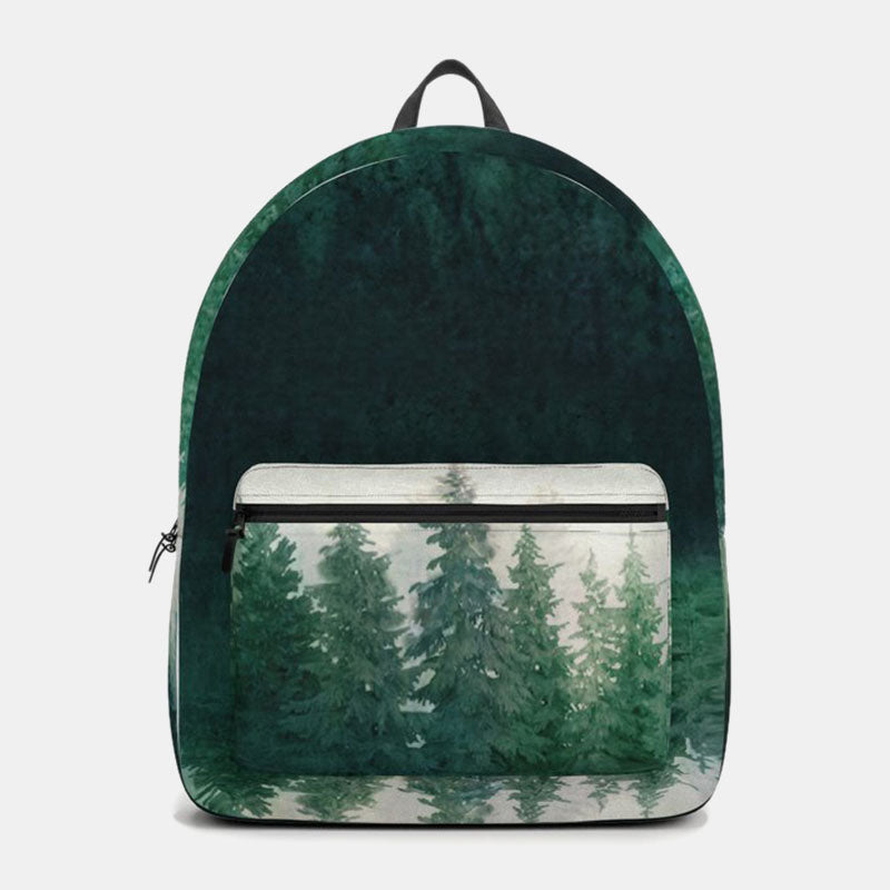 Men's backpack with woodland print and rounded design - Oxford school/everyday bag with a large front zippered pocket