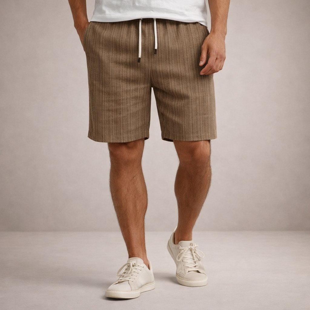 Herre Hørshorts Med Snøretalje Og Print – Afslappede Sommershorts Til Ferie, Strand, Fritid Og Hverdagsbrug