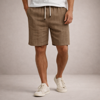 Herre Hørshorts Med Snøretalje Og Print – Afslappede Sommershorts Til Ferie, Strand, Fritid Og Hverdagsbrug