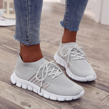 Women's Lightweight Knit Sneakers with Laces and Breathable Design – Flexible Training Shoes with Segmented Soles for Everyday Wear, Fitness and Leisure