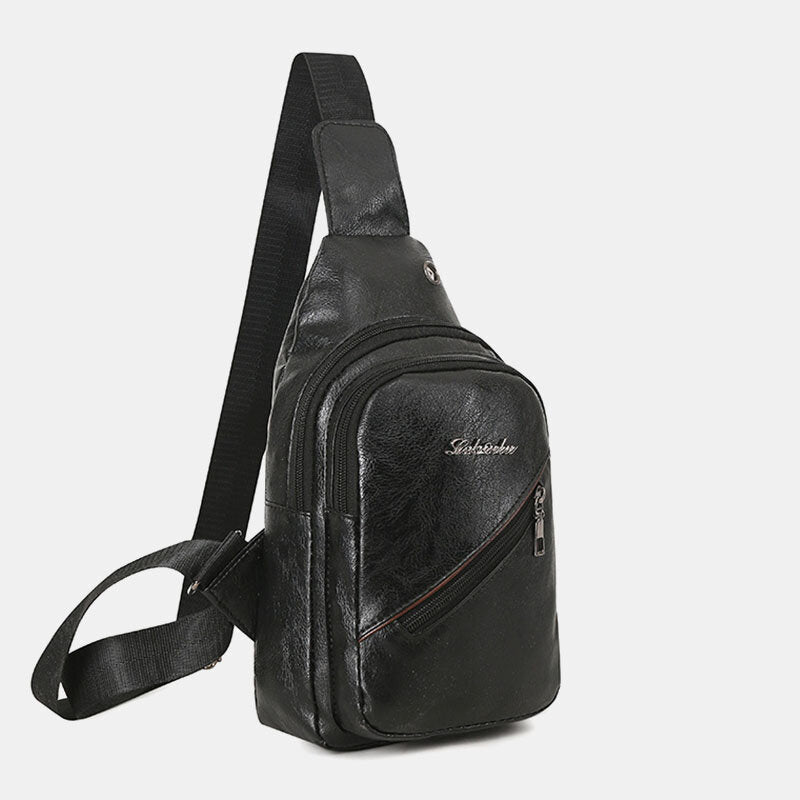 Herre Sling-taske I Pu-læder Med Flere Lommer Og Justerbar Skulderrem – Praktisk Crossbody-brysttaske Til Hverdagsbrug, Rejser Og Fritid