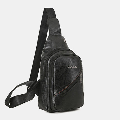 Herre Sling-taske I Pu-læder Med Flere Lommer Og Justerbar Skulderrem – Praktisk Crossbody-brysttaske Til Hverdagsbrug, Rejser Og Fritid