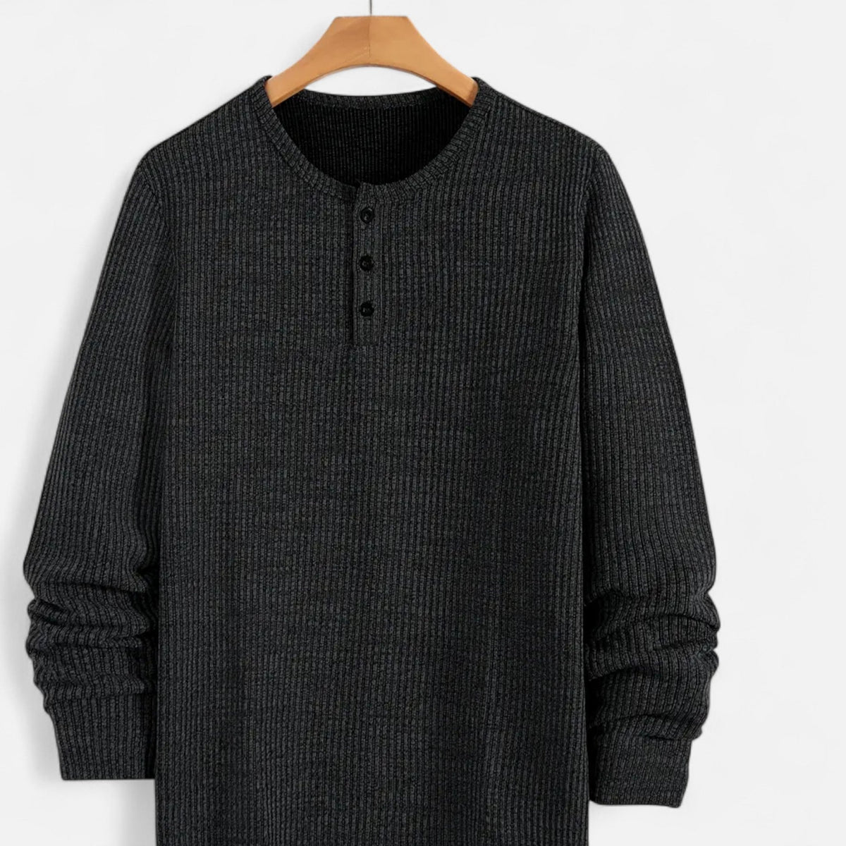 Herre Kabelstrikket Henley-sweater – Klassisk Strik Til Efterår, Vinter, Hverdagsbrug Og Smart Casual Stil