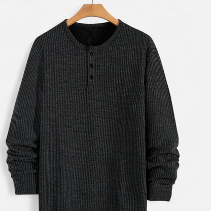 Herre Kabelstrikket Henley-sweater – Klassisk Strik Til Efterår, Vinter, Hverdagsbrug Og Smart Casual Stil