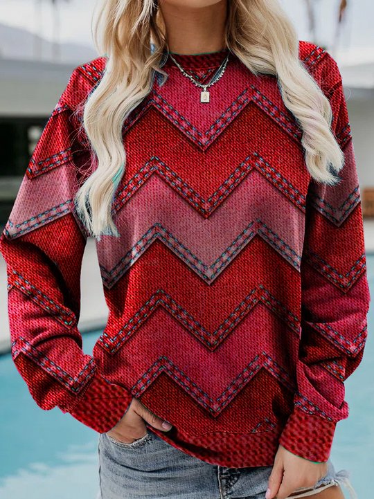Dame Sweatshirt Med Print, Rund Hals Og Lange Ærmer – Afslappet Pullover Til Hverdagsbrug, Fritid Og Casual Stil