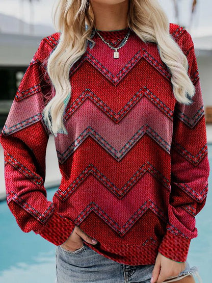 Dame Sweatshirt Med Print, Rund Hals Og Lange Ærmer – Afslappet Pullover Til Hverdagsbrug, Fritid Og Casual Stil