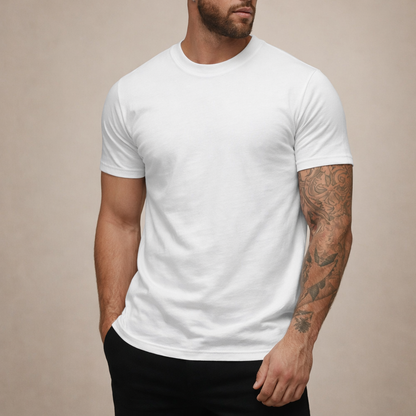 Tricou bărbătesc din bumbac, cu croială slim fit și guler rotund – piesă de bază clasică pentru purtare zilnică, timp liber și stil smart casual
