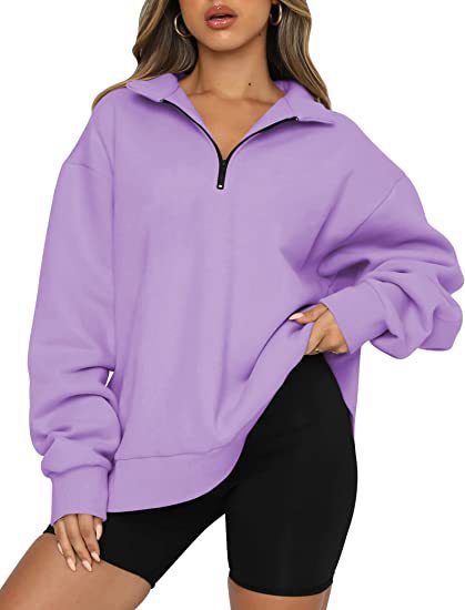 Dame Oversized Half-zip Sweatshirt Med Krave Og Lange Ærmer – Afslappet Pullover Til Hverdagsbrug, Fritid Og Lag-på-lag Styling