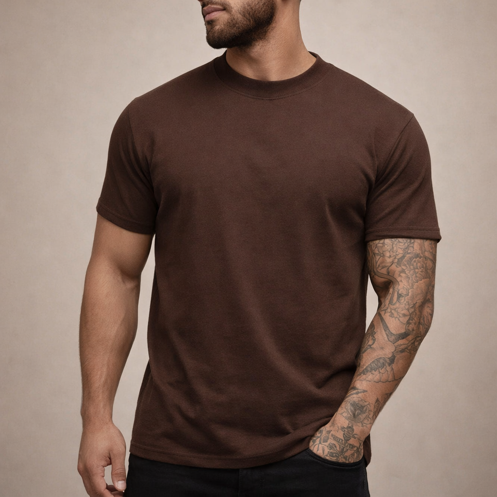 Tricou bărbătesc din bumbac, cu croială slim fit și guler rotund – piesă de bază clasică pentru purtare zilnică, timp liber și stil smart casual
