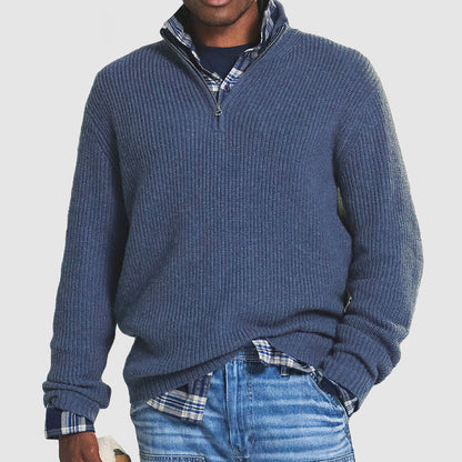 Herre Cashmere Sweater med Kvart Lynlås – Ribstrikket Strik med Almindelig Pasform til Efterår og Vinter