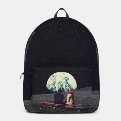 Men's backpack with moon and moon-phase print, front zippered pocket, and carry handle - practical backpack for everyday use, school, and travel