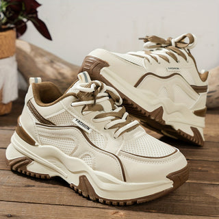 Dame Sneakers Med Chunky Platformsål Og Kontrastpaneler – Snøresko Til Hverdagsbrug, Fritid, Streetwear Og Smart Casual Stil