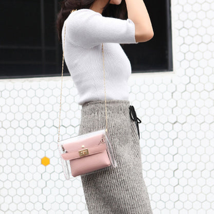 Dámská průhledná crossbody taška z PVC ve 2 dílech s odnímatelným řetízkovým popruhem – praktická taška na každý den, večírek i volný čas