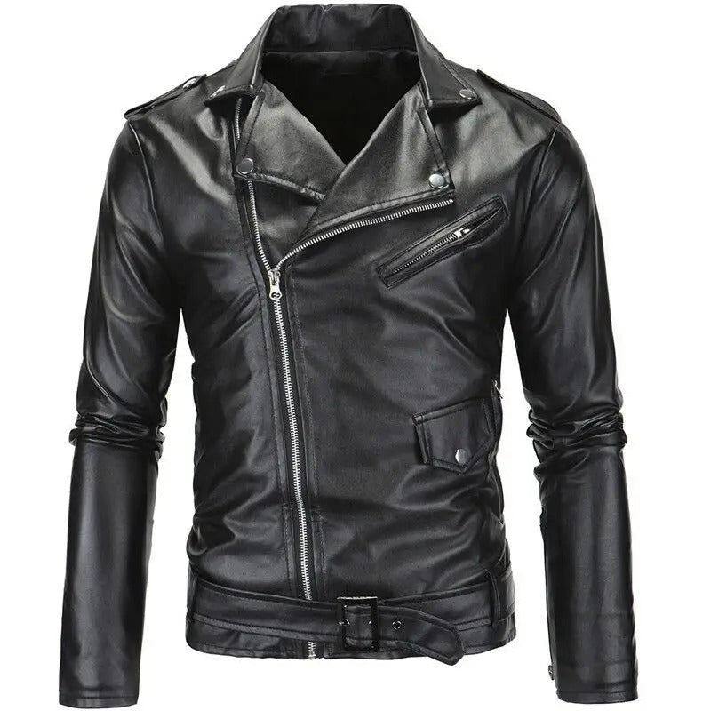 Cazadora biker asimétrica para hombre con cremallera – Cazadora de corte slim de cuero sintético para uso diario, tiempo libre y estilo urbano