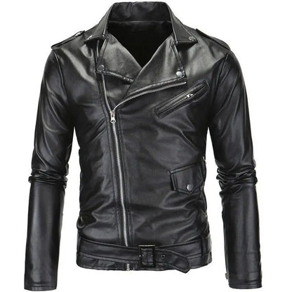 Cazadora biker asimétrica para hombre con cremallera – Cazadora de corte slim de cuero sintético para uso diario, tiempo libre y estilo urbano