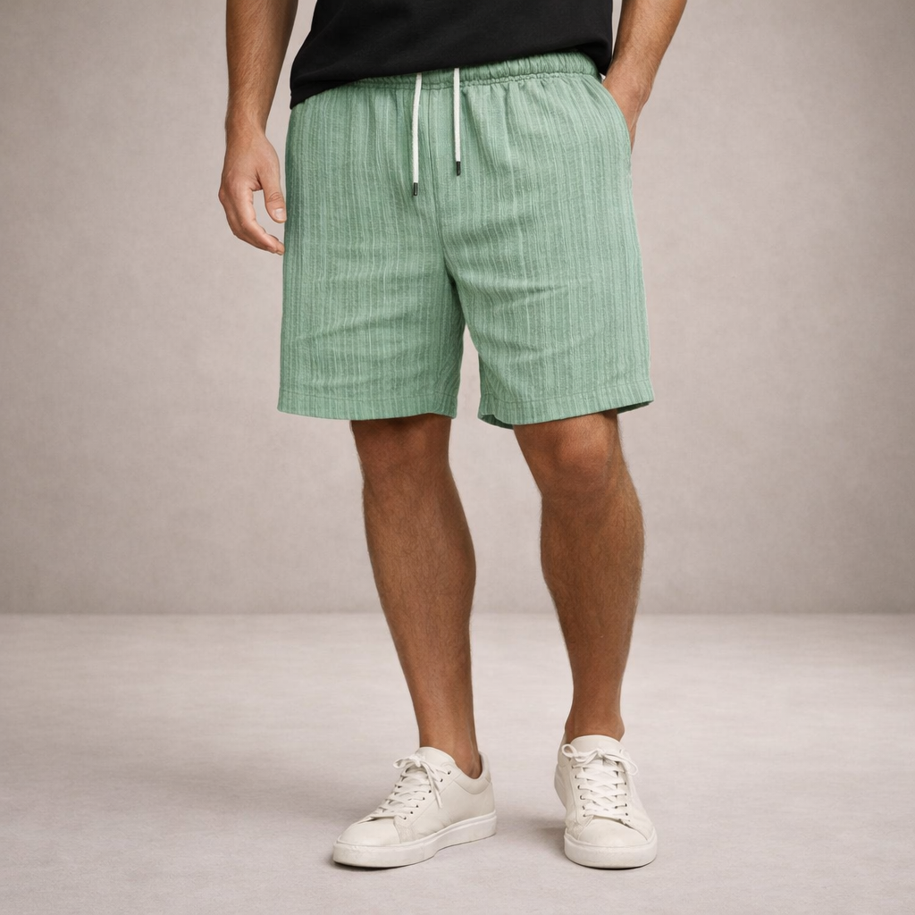 Herre Hørshorts Med Snøretalje Og Print – Afslappede Sommershorts Til Ferie, Strand, Fritid Og Hverdagsbrug