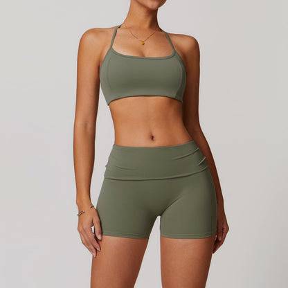 Dame Yogasæt Med Stropper Formende Pasform Og Shorts