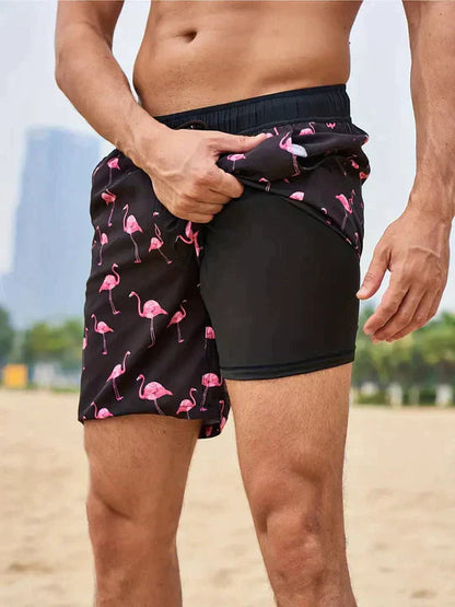 Herre Badeshorts Med Print Og Justerbar Snøre – Afslappede Shorts Til Strand, Pool, Ferie Og Sommerens Fritidsaktiviteter