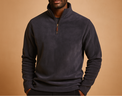 Herre Fleece-pullover Med Half-zip Og Ståkrave – Blød Sweatshirt Med Lange Ærmer Til Efterår, Vinter, Udendørsaktiviteter Og Afslappet Hverdagsbrug