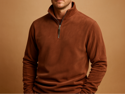 Herre Fleece-pullover Med Half-zip Og Ståkrave – Blød Sweatshirt Med Lange Ærmer Til Efterår, Vinter, Udendørsaktiviteter Og Afslappet Hverdagsbrug