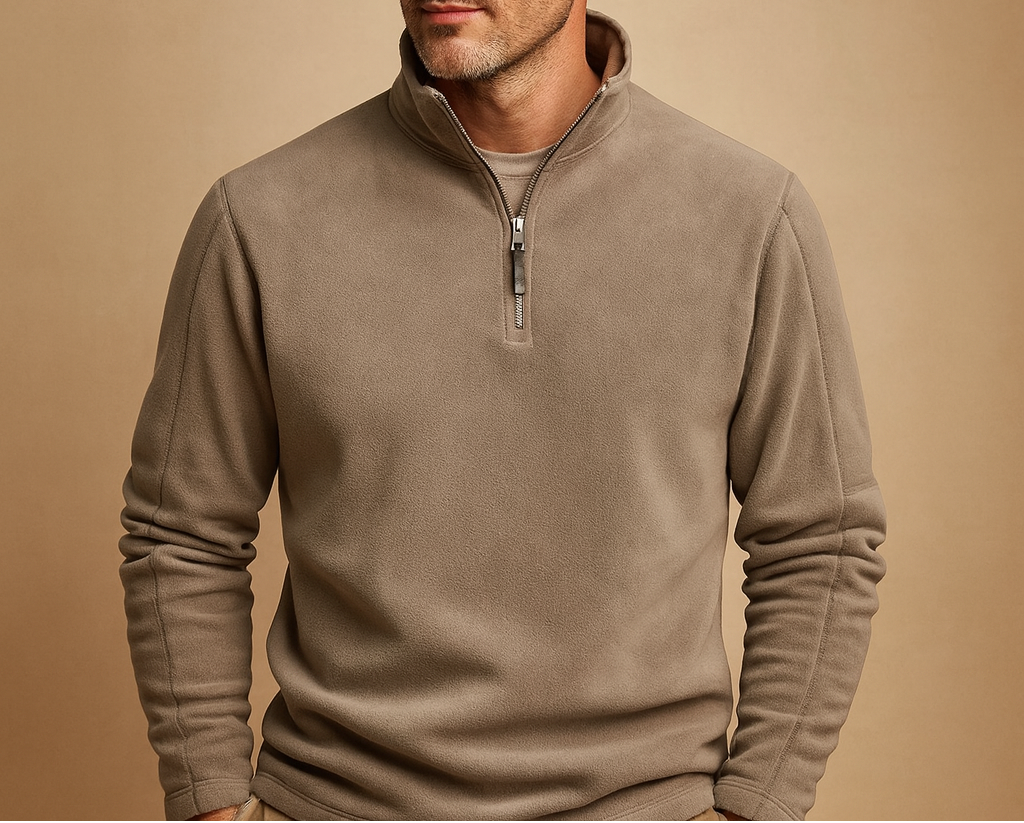 Herre Fleece-pullover Med Half-zip Og Ståkrave – Blød Sweatshirt Med Lange Ærmer Til Efterår, Vinter, Udendørsaktiviteter Og Afslappet Hverdagsbrug