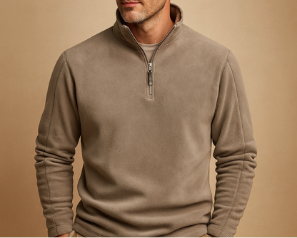 Herre Fleece-pullover Med Half-zip Og Ståkrave – Blød Sweatshirt Med Lange Ærmer Til Efterår, Vinter, Udendørsaktiviteter Og Afslappet Hverdagsbrug