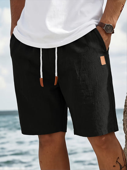 Pantaloni scurți bărbătești de vară, cu talie cu șnur și design texturat – Pantaloni scurți casual, cu croială regular, pentru vacanțe, timpul liber și purtarea de zi cu zi