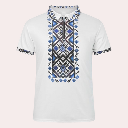 Herre Slim Fit Poloskjorte Med Broderede Mønsterdetaljer – Afslappet Skjorte Til Hverdagsbrug, Fritid Og Smart Casual Stil